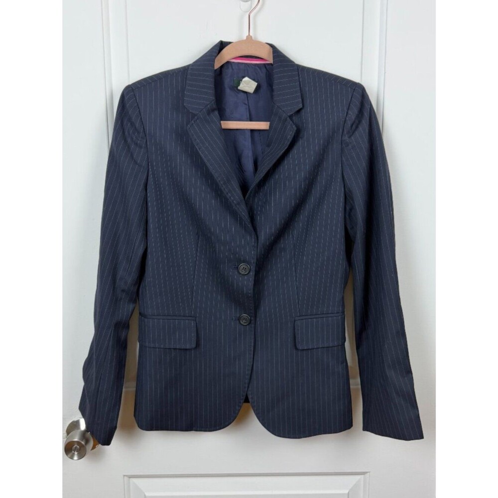 J.Crew | Navy Blue Pinstripe Wool 2-Button Blazer Jacket Size Women's 6